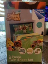 Animal Crossing New Horizons - 3 Piece Twin Sheet Set w/ Pillow Cases - NEW