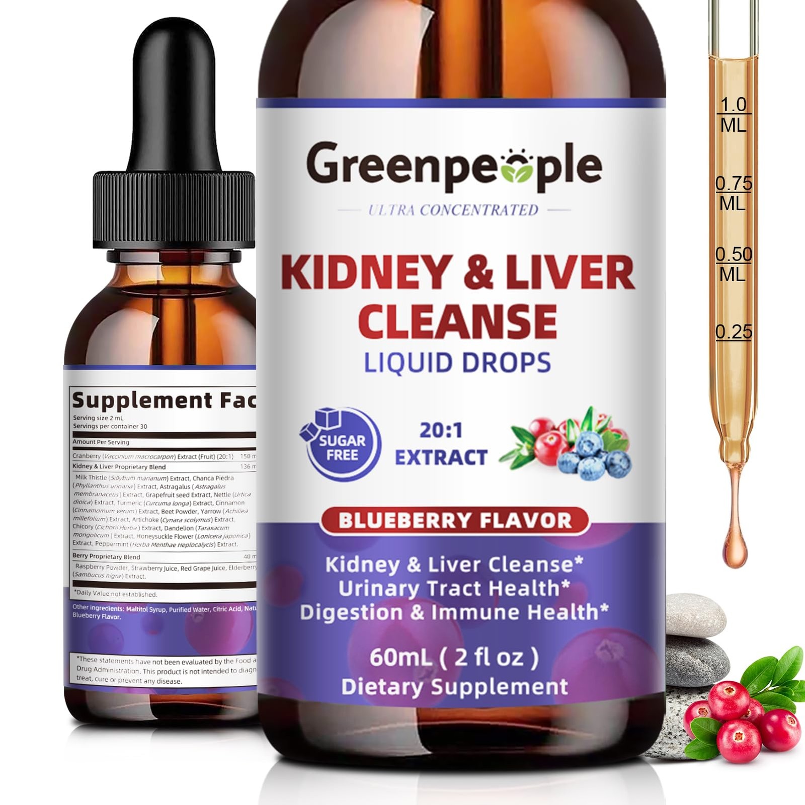 Kidney Cleanse Detox Drops 2 Oz - 27-In-1 Alcohol-Free Herbal Support - Urinary