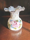 Fenton White Milkglass Vase With Ruffled Edge Hand Painted