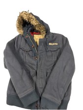 Distressed Hollister Jacket Mens (L) Blue Fur...