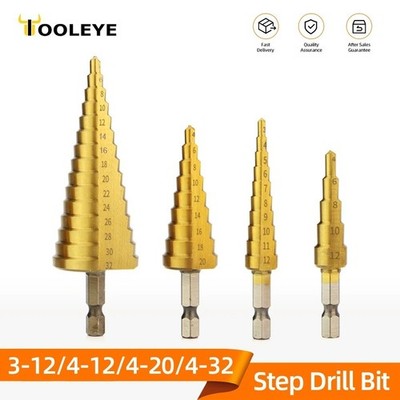 HSS Titanium Step Drill Bit Set Metal Wood High Speed Stepped 3-12 4-32mm Power 