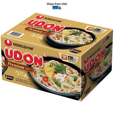 Nongshim Pre-Cooked Udon Savory Soy Premium Noodle Soup Bowl,9.73oz x 6 Ct