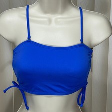 Juniors California Waves Bikini Swim Top XS Bandeau Cinched Sides Ribbed Blue