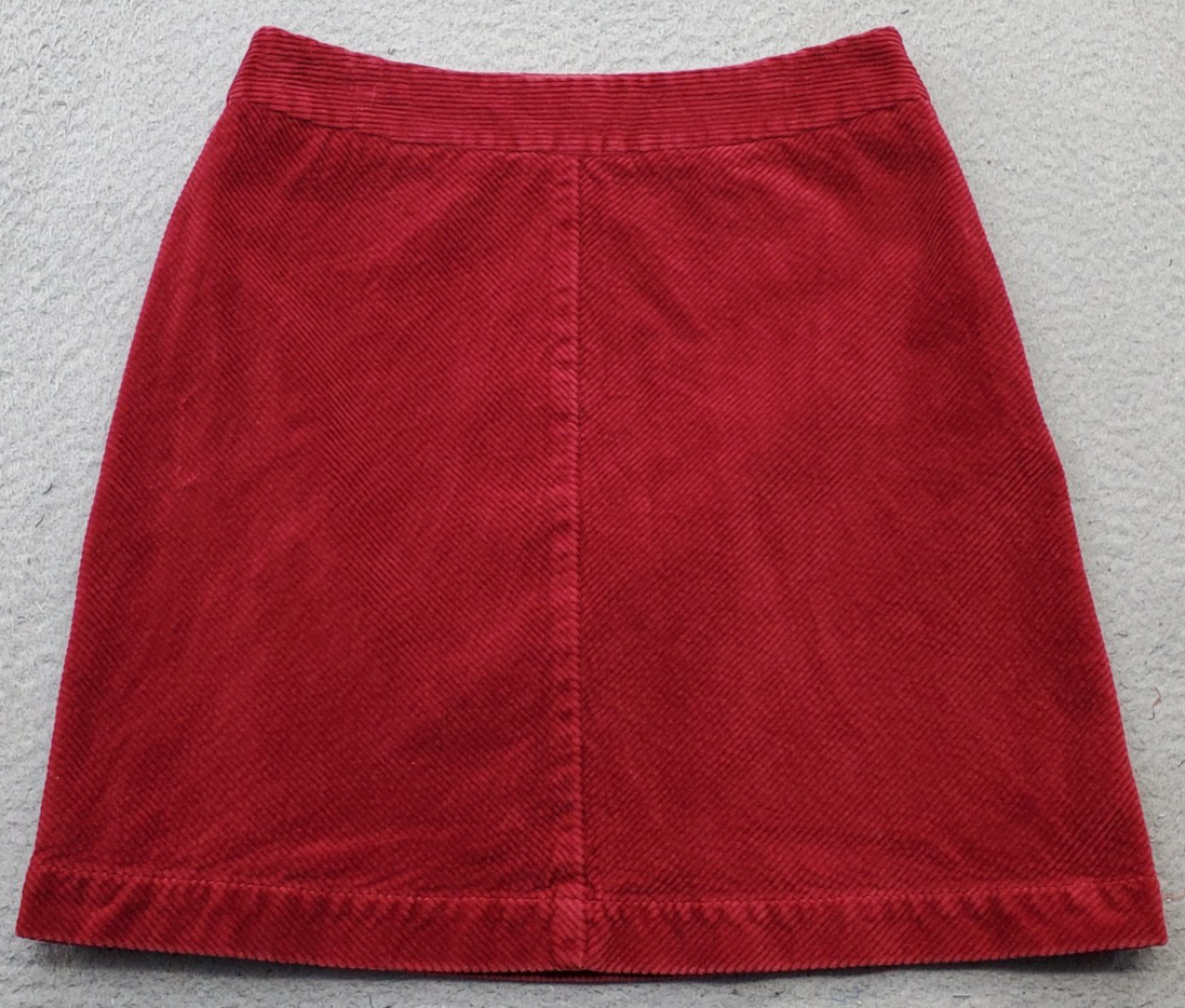 LOFT A-Line Mini Skirt Womens 2 Red Corduroy Stretch Lined Side Zipper Pleated