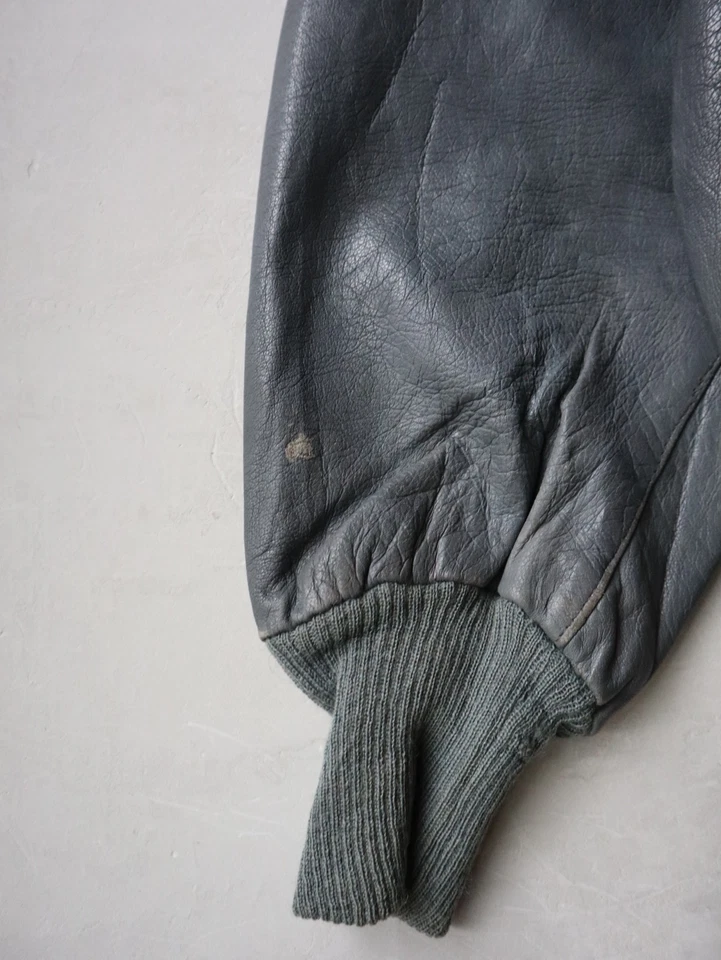 Vintage 80s German Army Leather Pilot Flight Jacket Size L Grey Patched - Image 4 of 4