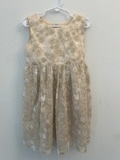 Popatu Ivory Gold Lace Floral Sleeveless Bow Back Flower Girl Formal Dress 4