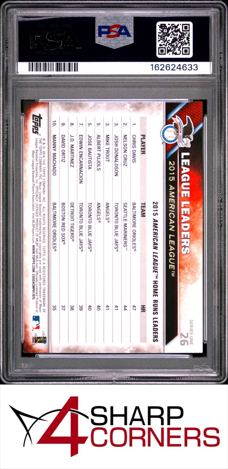 2016 TOPPS #26 MIKE TROUT PSA 10 view 2