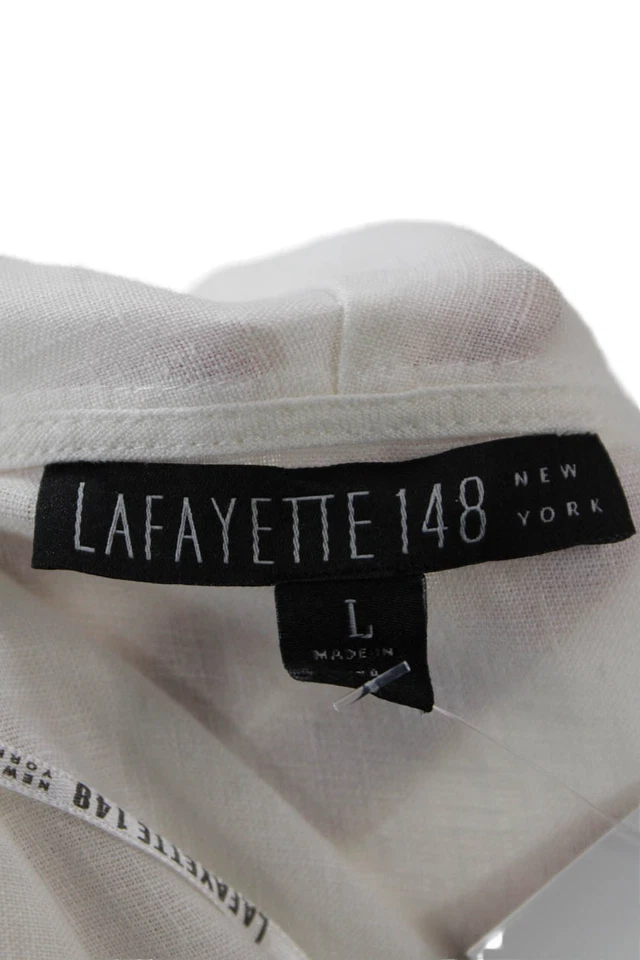 Lafayette 148 New York Womens Linen Long Sleeve Tie Closure Jacket White Size L - Image 4 of 4