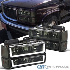 Fits 94-98 Gmc C10 Ck Sierra Yukon Smoke Headlightsbumper Lamps W Led Tube