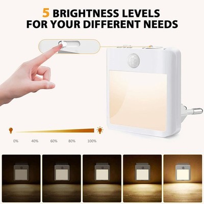 UK Plug-in LED Nachtlichter dimmbar Dämmerung bis Dämmerung Bewegungsmelder Flur Schlafzimmer