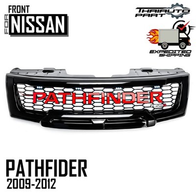 Front Grille Red Logo Gloss Black White LED For Nissan Pathfinder R51 2009-2012