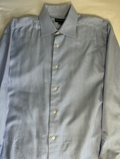 David Danahue Dress Shirt 15.5 34 Blue Herringbone French Cuffs 100% Cotton