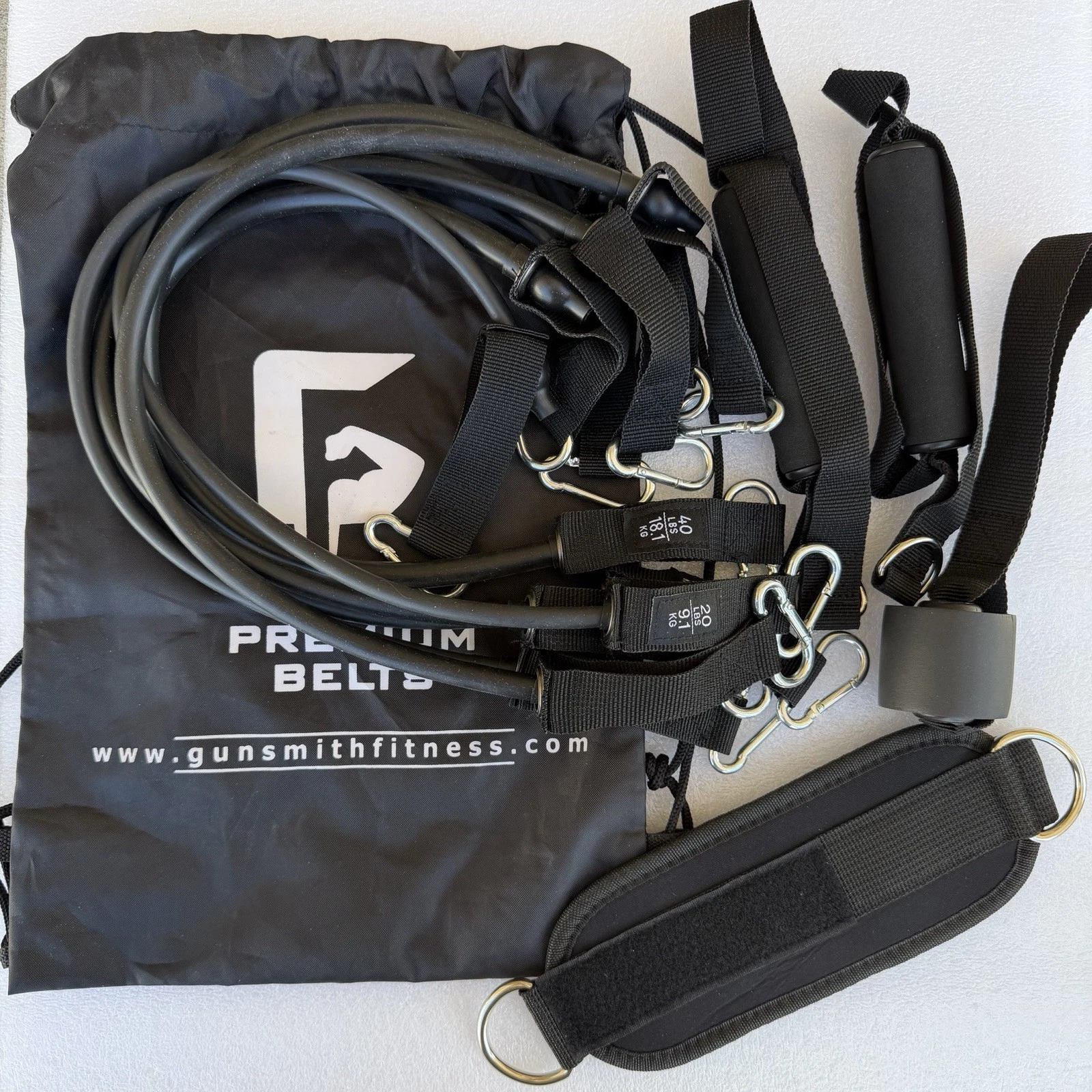 GUNSMITH Fitness Resistance Bands Set Rubber W/ Handles Home Gym Training, Black