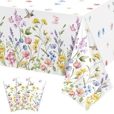 3 Pack Wildflower Plastic Tablecloths, 54 X 108Inch Spring 3 Pack,