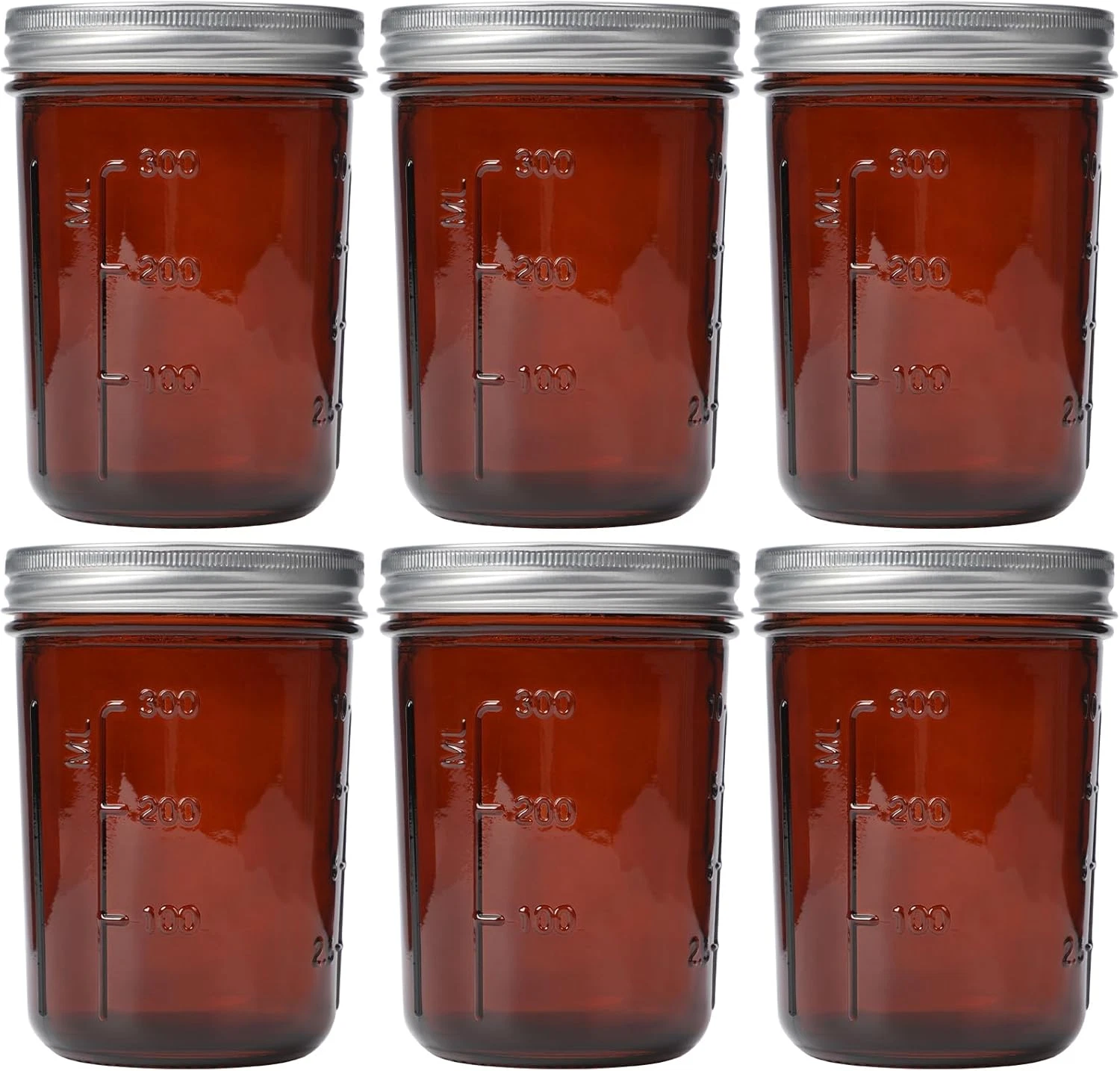 Amber Glass Mason Jars 16Oz - 6 Pcs Wide Mouth Mason Jars with Lids and Bands. E