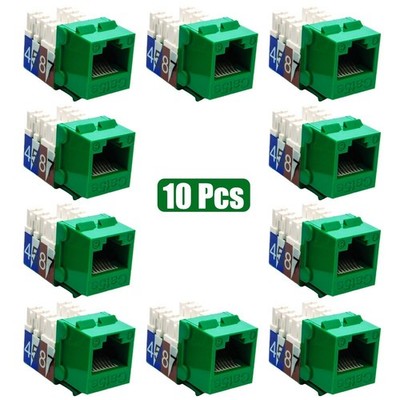 10Pcs Cat5E RJ45 Ethernet LAN Network Keystone Jack 110 Punch Down Snap-in Green