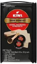 KIWI Shoe Shine Kit - 2 Black Polish, Dauber, Shine Brush, Cloth - 1 Kit - EACH