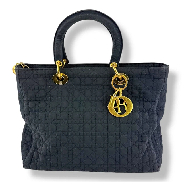 Christian Dior Lady Dior Black Quilted Cotton Handbag