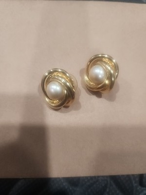 Vintage Carolee Gold ColorFaux Pearl Love Knot Earrings
