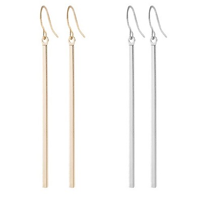 2 Pairs Minimalist Vertical Long Bar Earrings Gold Silver Plated Drop Line Dangl