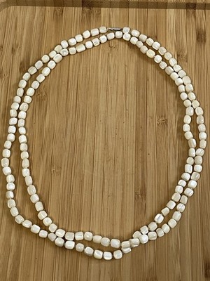 VTG Mother of Pearl Nacre Balamuti & Glass Seed Beads Necklace Barrel Clasp 44''