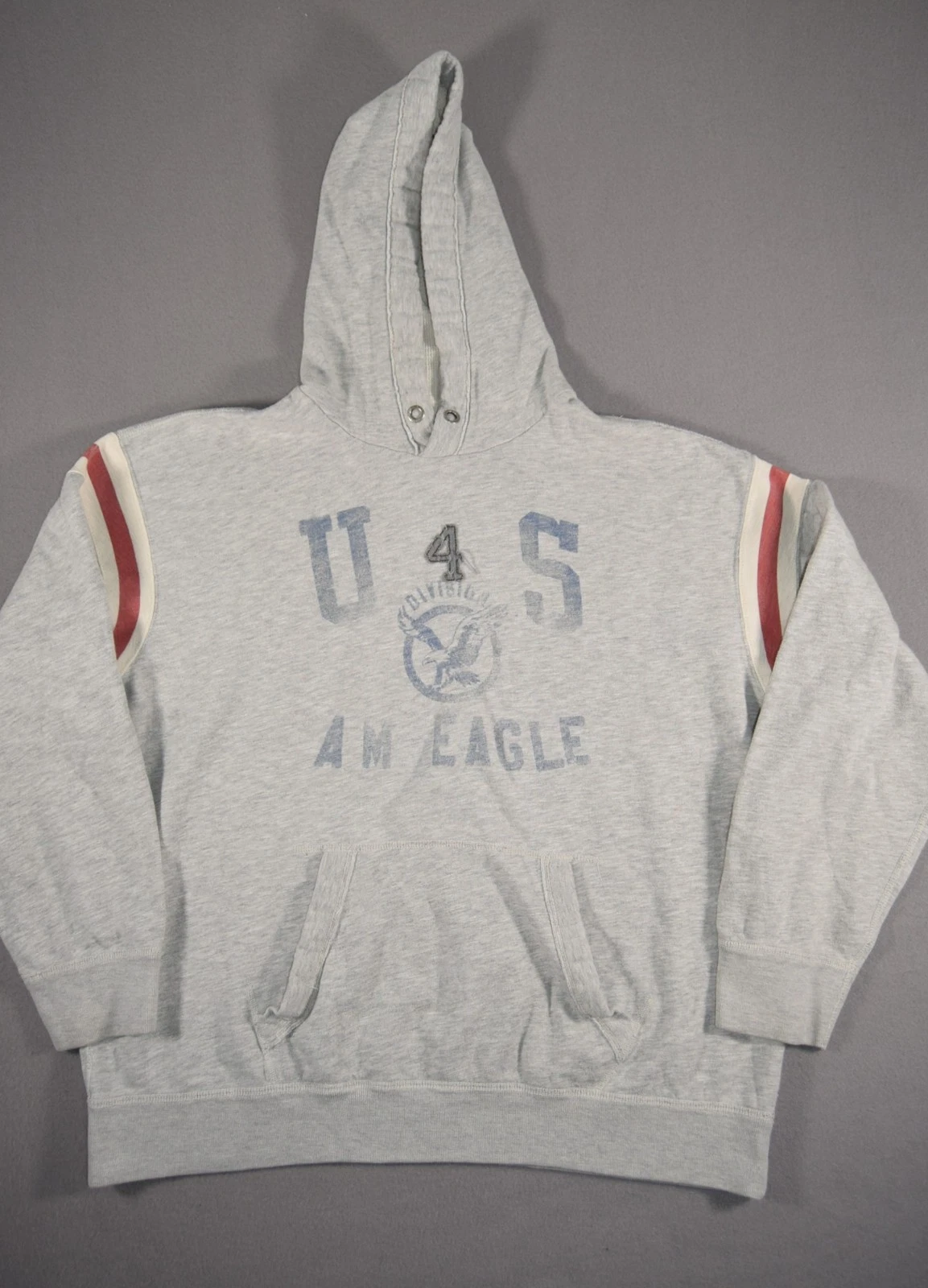 American Eagle Hoodie Mens 3XL Grey Thermal Hood Sportswear Sweatshirt Y2k