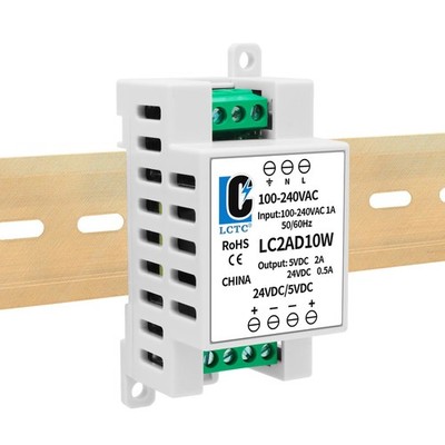 DIN Rail Power Supply Dual Output 24V 5V 2A 0.5A 10W 100240VAC LED CCTV