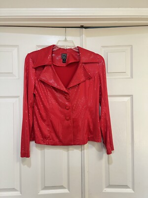 Clara Sun Woo Women Red Long Sleeve Shimmer Sequins Sparkly Blouse Top Medium