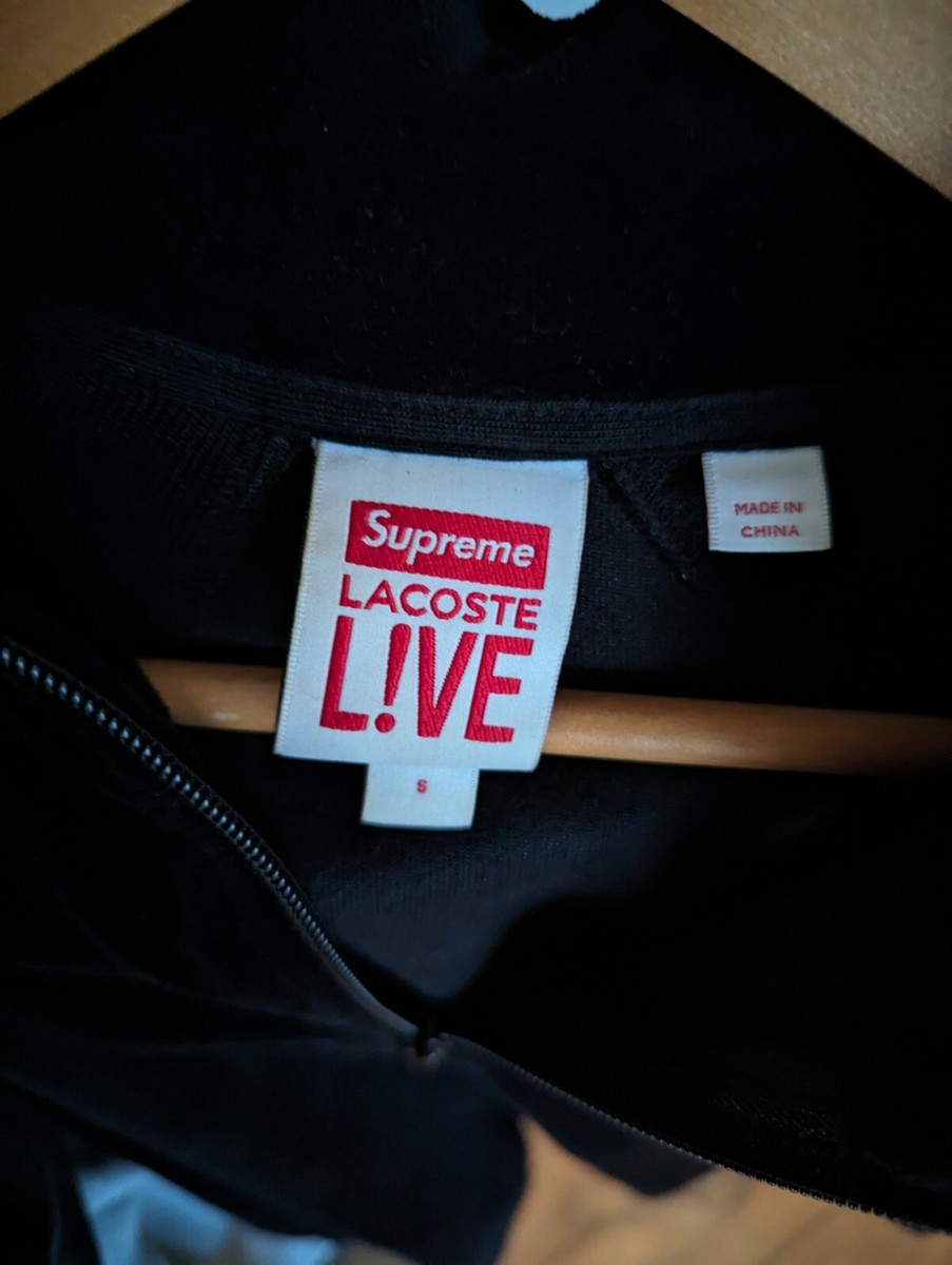 トップス Supreme LACOSTE Velour HalfZip Track Top Supreme x Lacoste Velour Half Zip Track Top 'Black' Sz M NEW