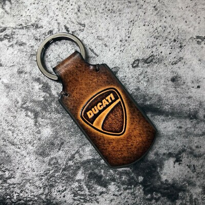 Handmade leather keychain with DUCATI logo. 1EA