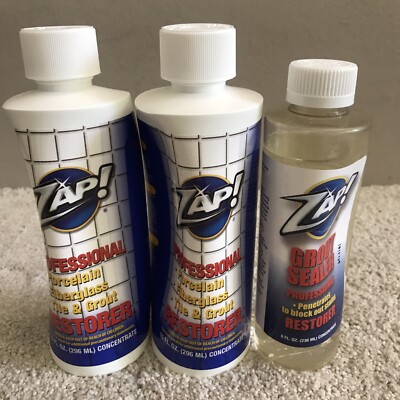 Zap Professional Restorer 10oz Lot of (2) Tile Grout Porcelain Plus 8oz Bottle
