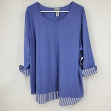 NWT Catherines Layered Look Women's Striped Cuff Hem Pullover Shirt Size 1X