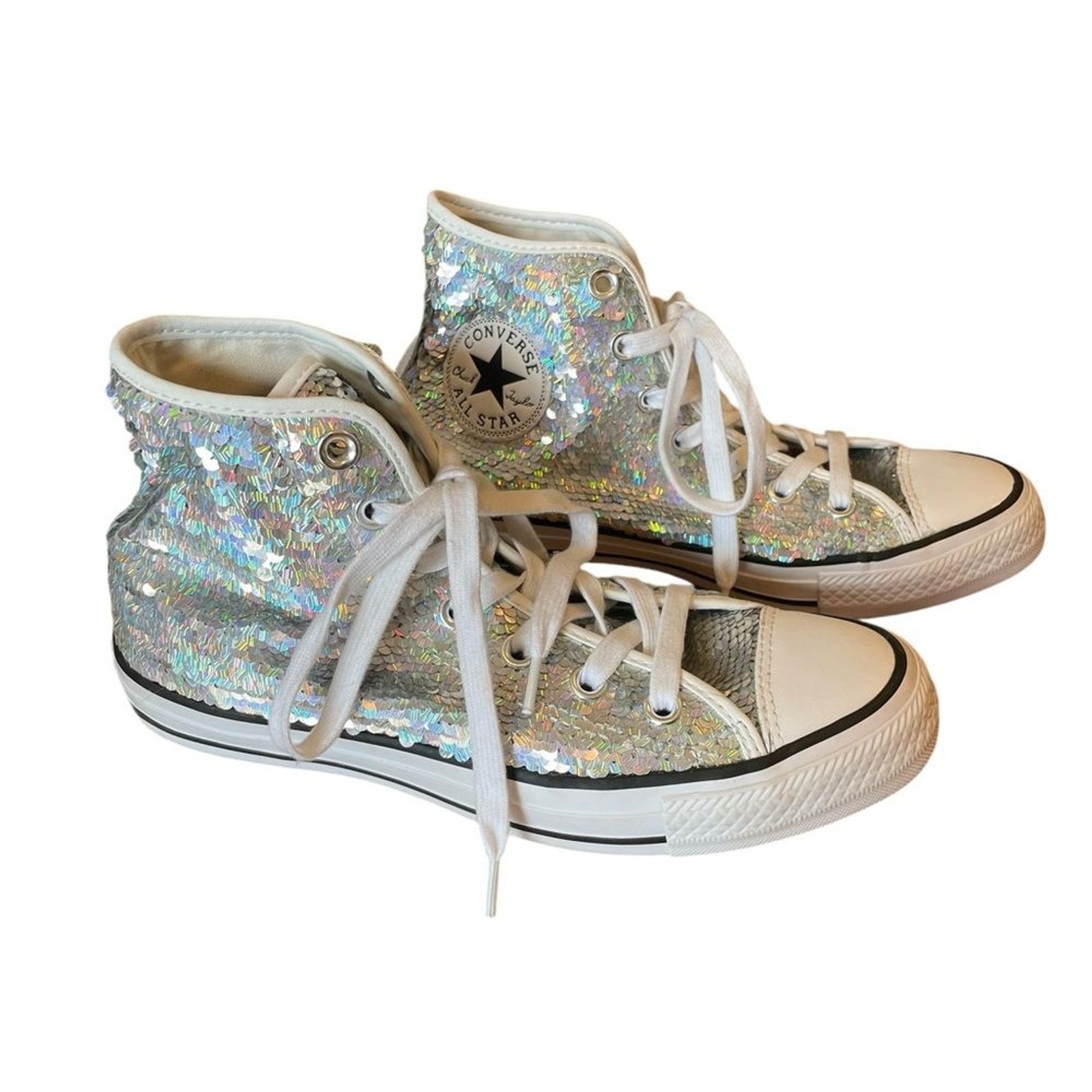 Converse Chuck Taylor All Star Hi Top Silver Sequined Sneakers Womens 7 New