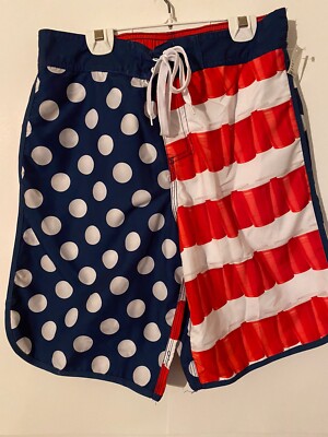 NEW BIOWORLD Red Solo Cup Beer Pong Blue Red Mens Short Swim Trunk