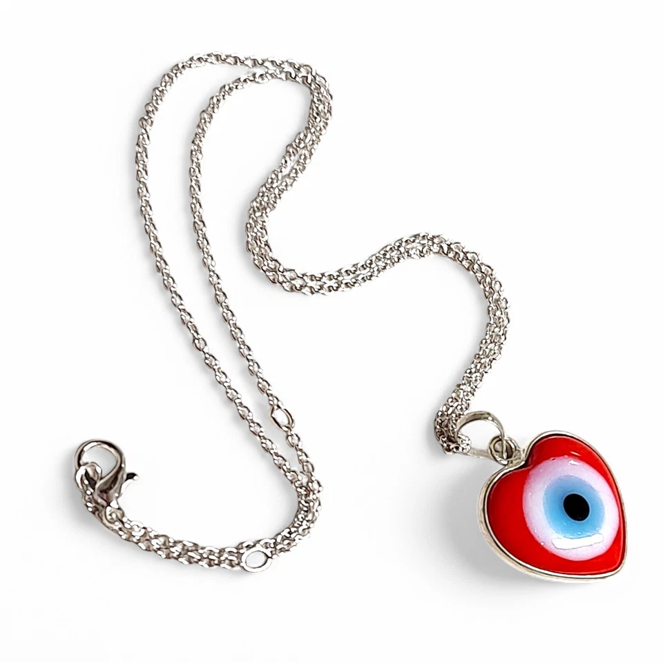 Collar Rojo Invierno Mal de Ojo 925 Esterlina Mal de Ojo Colgante 18" Foto 4 de 4