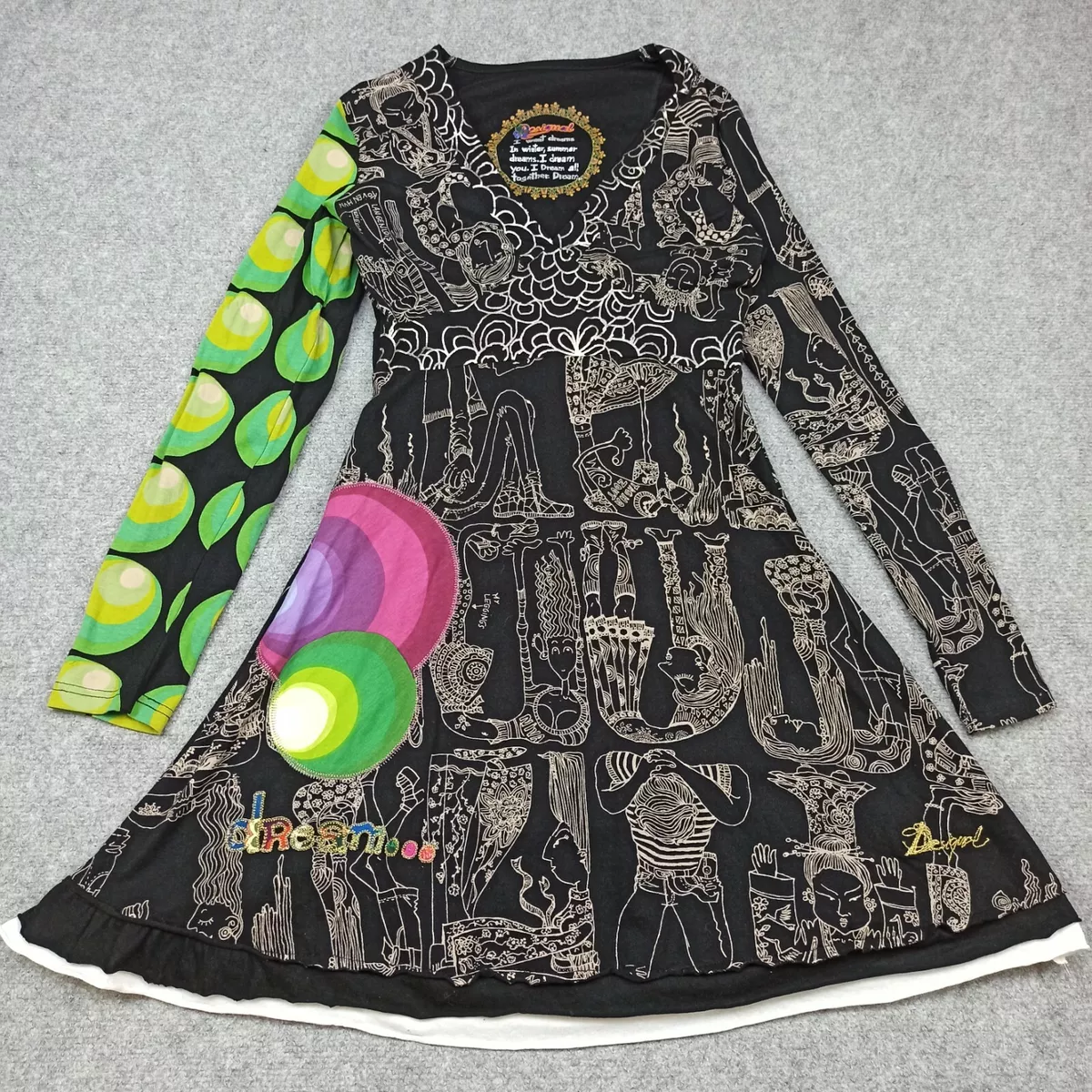 Desigual Dress Size L (Fits like M) Cotton Jersey Black People Forms Medium