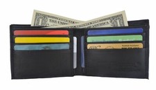 New Super A Mens Bifold Genuine Leather Wallet Pockets Card ID Black Slim Thin