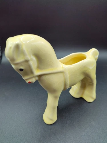 VTG Yellow Shawnee Horse Planter Ceramic Circa 1950's Some Crazing