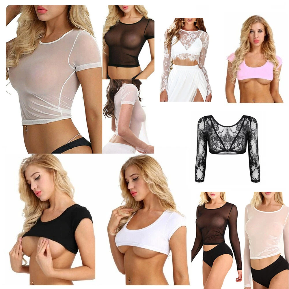 Womens Sexy Transparent Mesh Crop Top T-Shirt Cami Bra Vest Tank Top Tee  Blouse