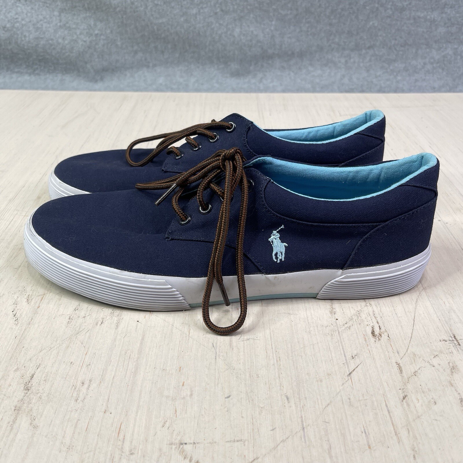 PONY POLO RALPH LAUREN Uomo Felton Sneakers 10 D Blu Tela Stringate Scarpe a Ponte