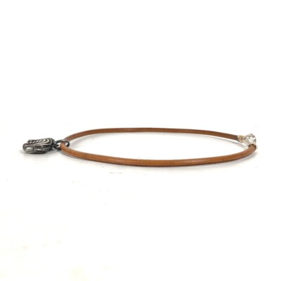 HERMES animal Zebra Choker Accessories Necklace Leather Silver