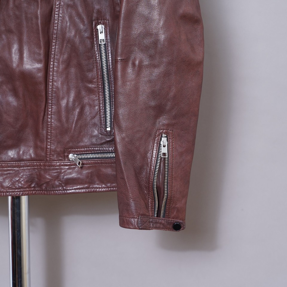 ALL SAINTS OXBLOOD CONROY Leather Jacket EXTRA SMALL Mens Red Brown