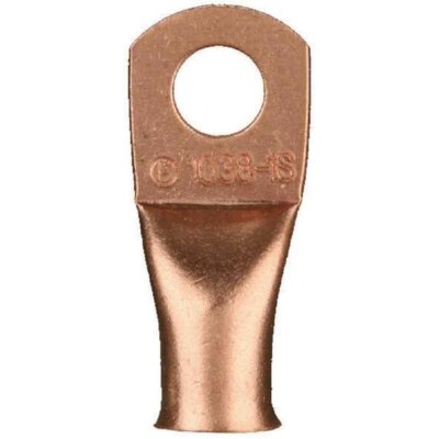 Install Bay CUR20516 2/0 Gauge 5/16'' Copper Uninsulated Ring Terminal (5 Pack)
