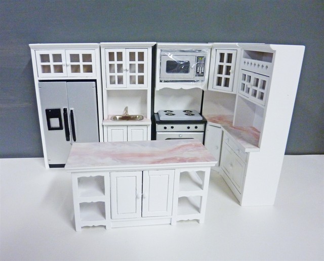 Dollhouse Miniature Kitchen Set w/ Pink Marble Counters, T5384 eBay