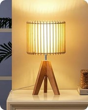 14.17" Small Table Lamp, Wood Tripod Bedside Lamp, Natural Wood Minimalist
