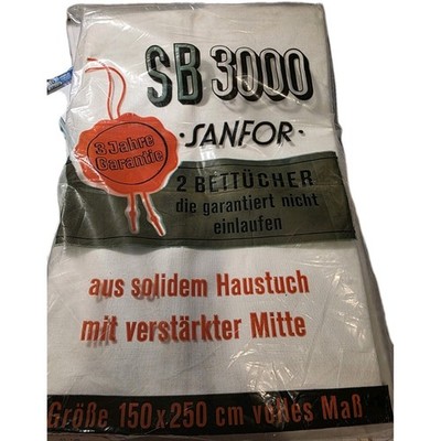 NOS Vtg SB 3000 West German Sheet Set Dowry Linen 1950's- 60's 150cm X 250cm