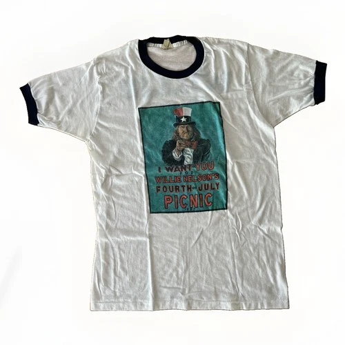 Willie Nelson T Shirt Fourth-July Picnic XL M Screen 1980s vintage concert t-shirt, vintage, size XL, single stitch, B+ condition