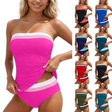 Strapless Tankini Swimsuit With Shirred And Bandeau Top Two Piece Bathing