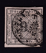 GERMANY WURTTEMBERG 1851 9k on rose 4 marg GOOD USED