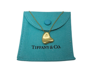 Tiffany & Co. 18K Yellow Gold Elsa Peretti Full Heart Pendant Vintage Necklace